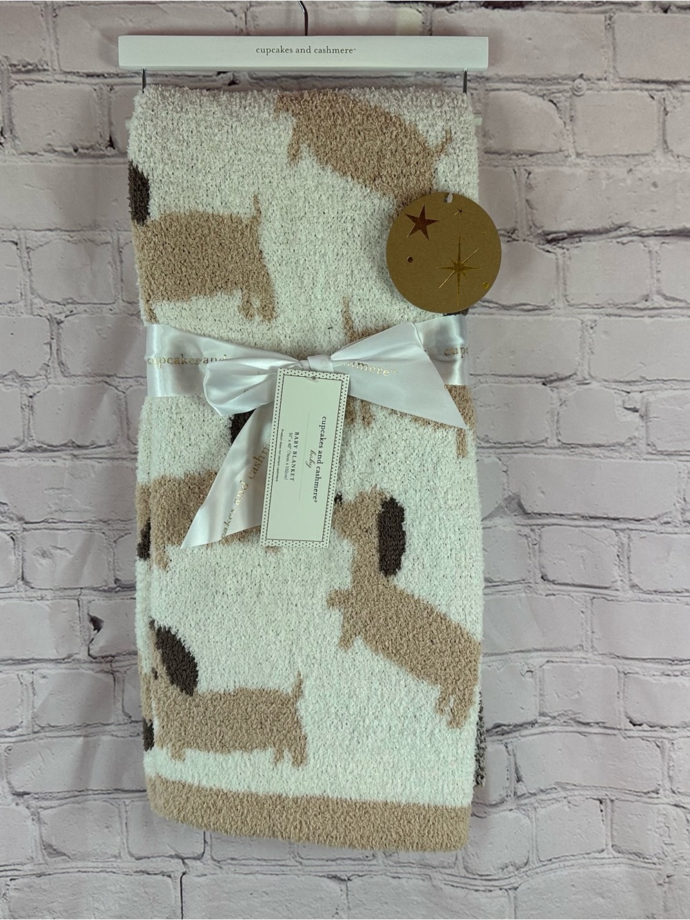 cupcakes & cashmere Cream & Tan Dachshund baby blanket